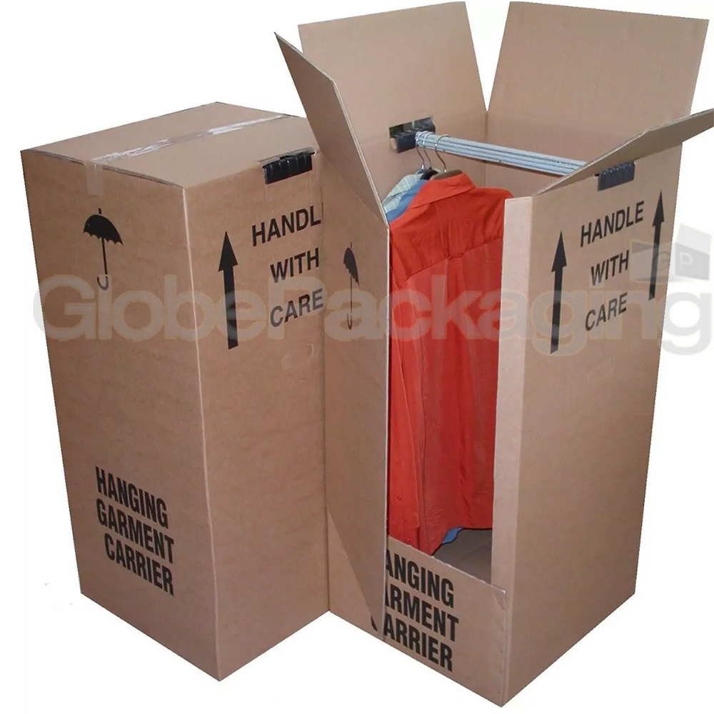 5 x LARGE STRONG REMOVAL MOVING WARDROBE CARDBOARD BOXES WITH HANGING RAILS 24HRS